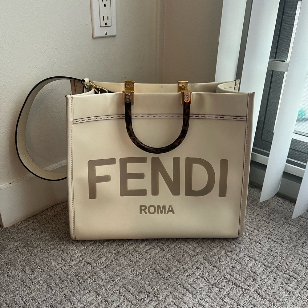 Fendi Cream Sunshine Tote with Gold Hardware and Monogram